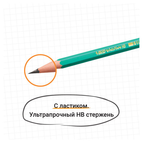 Карандаш чернографитный BIC, 1 шт., "Evolution", HB, с ластиком, корпус зеленый, 8803323