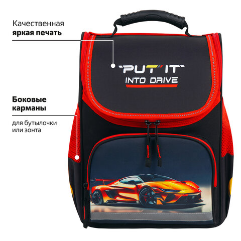 Ранец ПИФАГОР BASIC, 1 отделение, 3 кармана, эргономичная спинка, "Cool wheels", 35х28х18 см, 272045