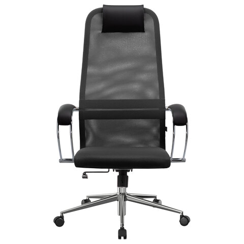 Кресло офисное МЕТТА "SU-B-8" хром, ткань-сетка, сиденье мягкое, черное