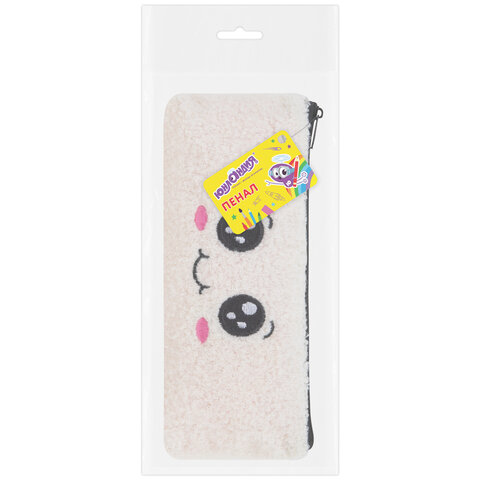 Пенал ЮНЛАНДИЯ, 1 отделение, плюш, "Smiley face", белый, 22х8x3 см, 272269