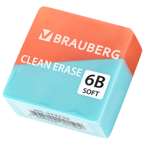 Ластик BRAUBERG "PASTEL COLOR DUO", 34х34х14 мм, квадратный, экологичный ПВХ, ассорти, 272733
