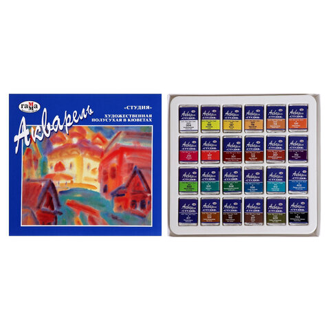 Краски акварельные художественные ГАММА "Студия", 24 цвета, кювета 2,5 мл, картонная коробка, 215001