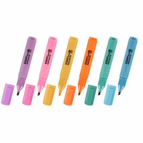 Набор текстовыделителей 6 ПАСТЕЛЬНЫХ ЦВЕТОВ, АССОРТИ, STAFF College "STICK PASTEL", линия письма 1-4 мм, скошенный наконечник, 152532