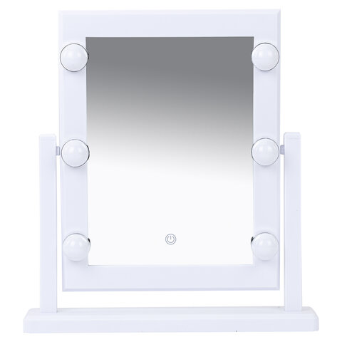 Зеркало для макияжа гримерное, 6 LED-ламп, 3 режима свечения, размер 21х29 см, работа от USB или 4хAA, цвет белый, WBZ (ВБЗ), 609334