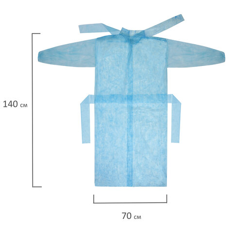 Халат одноразовый голубой на завязках КОМПЛЕКТ 10 шт., XXL, 56-58 размер, 140 см, рукав на резинке, 25 г/м2, СНАБЛАЙН
