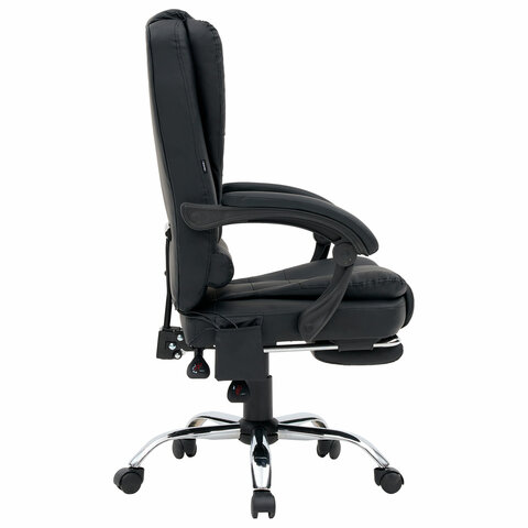 Кресло офисное CROMEX (КРОМЕКС) "Lounge MS-007", подножка, 6 массажных модулей, экокожа, черное, 532960