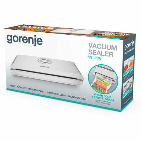 Вакууматор/вакуумный упаковщик GORENJE VS120W, 120 Вт, 2 режима, ширина пакета до 30 см, белый
