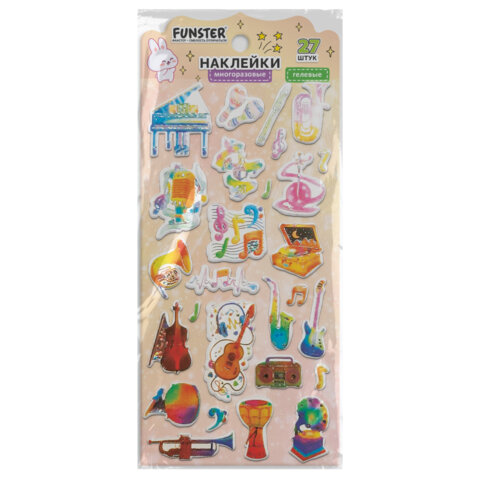 Наклейки гелевые "Красочное веселье", 17,5х9 см, ассорти 6 видов, FUNSTER (ФАНСТЕР), 666079