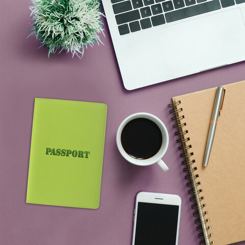 Обложка для паспорта, мягкий полиуретан, "PASSPORT", салатовая, STAFF, 237607