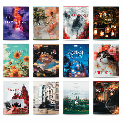 Тетради предметные, КОМПЛЕКТ 12 ПРЕДМЕТОВ, 48 л., глянцевый УФ-лак, BRAUBERG "ILLUSION", 405171