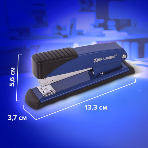 Степлер №24/6, 26/6 металлический BRAUBERG "Office", до 30 листов, синий, 228612