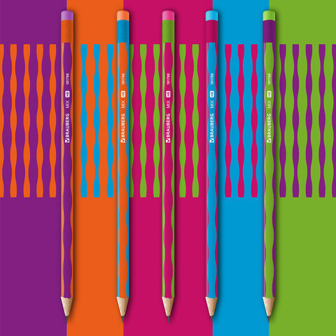 Карандаш чернографитный BRAUBERG "MIX", 1 шт., HB, с ластиком, корпус ассорти, 181760