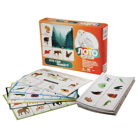 Настольная игра Лото для детей, картонное (6 полей, 48 карточек), АССОРТИ, 10 КОР