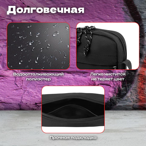 Сумка на плечо HEIKKI COMPACT (ХЕЙКИ), два кармана, черная, 19х14х5 см, 272631