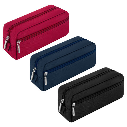 Пенал мягкий BRAUBERG, 2 отделения, ассорти 3 цвета, "Basic", 19х9х4 см, дисплей, 273611