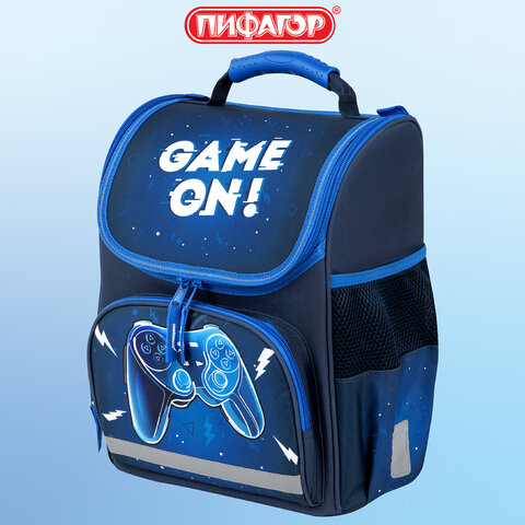 Ранец ПИФАГОР BASIC, 1 отделение, 3 кармана, эргономичная спинка, "Game on", 35х28х18 см, 271376