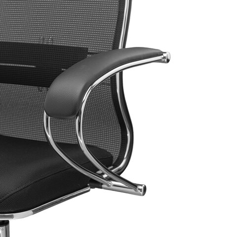 Кресло офисное МЕТТА "К-16" хром, ткань-сетка/экокожа, сиденье мягкое, черное