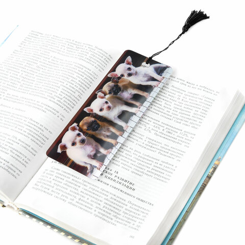 Закладка для книг с линейкой 3D-ОБЪЕМНАЯ BRAUBERG, "Милые щенки", с декоративным шнурком, 128098