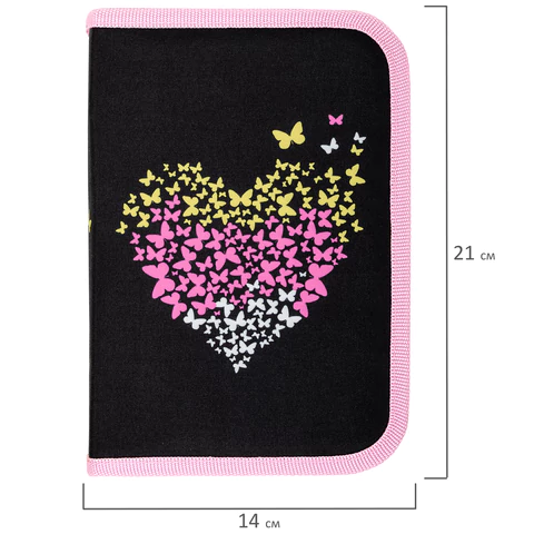 Пенал BRAUBERG, 1 отделение, полиэстер, 21х14 см, "Shining heart", 272326