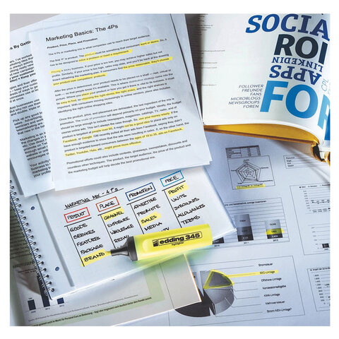 Текстовыделитель EDDING "345", ЖЕЛТЫЙ, линия 2-5 мм, E-345/5