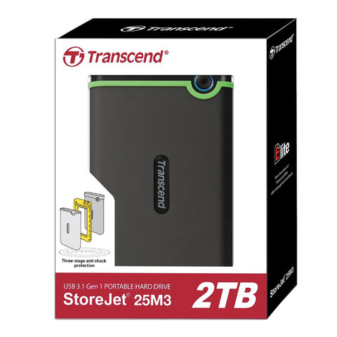 Внешний жесткий диск TRANSCEND StoreJet 25M3S 2TB, 2.5", USB 3.1, серый, TS2TSJ25M3S