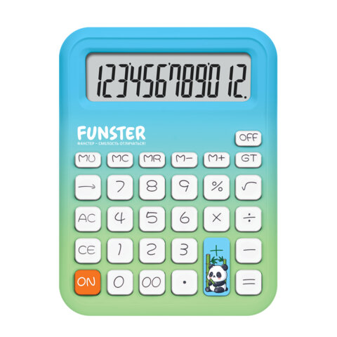 Калькулятор настольный FUNSTER (ФАНСТЕР) FS-12-GRBL (127х96 мм), "ПАНДА",12 разрядов, ЗЕЛЕНЫЙ/ГОЛУБОЙ, 274843