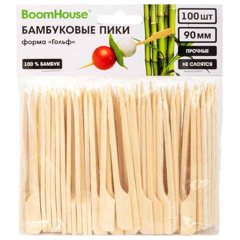Шпажки-пики для канапе бамбуковые ГОЛЬФ 9 см, 100 шт., BOOMHOUSE (БУМХАУС), 701962