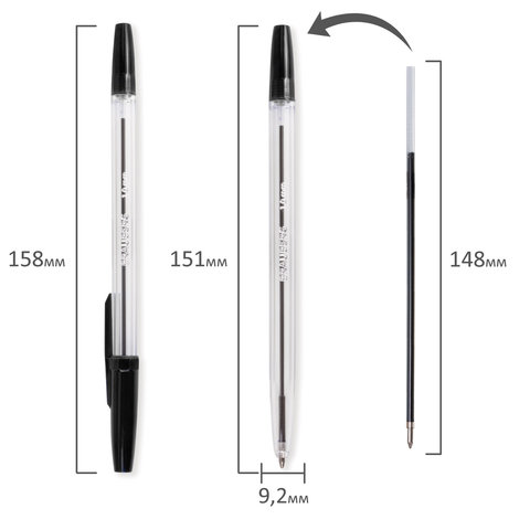 Ручка шариковая BRAUBERG "Line", ЧЕРНАЯ, корпус прозрачный, узел 1 мм, линия письма 0,5 мм, 141098