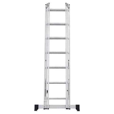 Лестница-трансформер 3-х секционная 3х7 ступеней, высота 4,5 м (3 секции по 1,9 м), нагрузка 150 кг, алюминий, НОВАЯ ВЫСОТА, 1230307