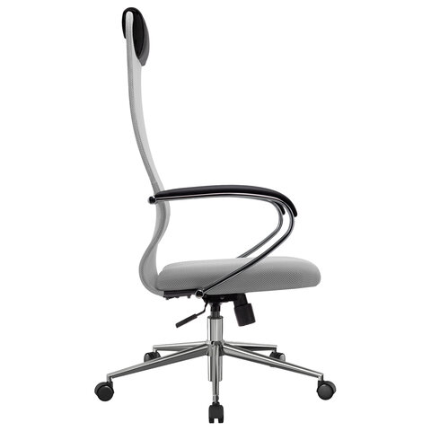 Кресло офисное МЕТТА "SU-B-8" хром, ткань-сетка, сиденье мягкое, светло-серое