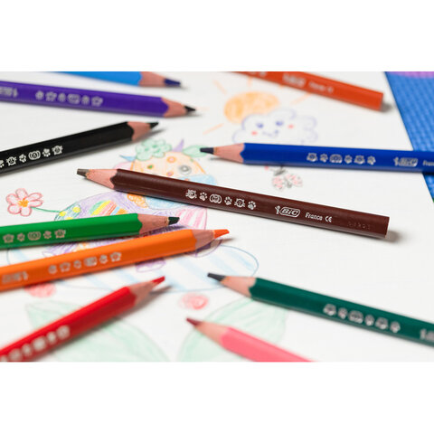 Карандаши цветные утолщенные BIC "Kids Evolution Triangle", 12 цветов, трехгранные, грифель 4 мм, 8297356, 82973511