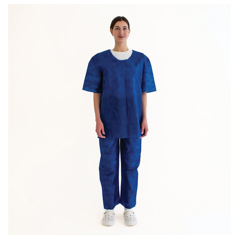 Костюм хирургический синий (рубашка и брюки) 52-54 р., спанбонд 42 г/м2, ГЕКСА