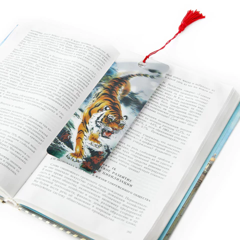 Закладка для книг с линейкой 3D-ОБЪЕМНАЯ BRAUBERG, "Бенгальский тигр", с декоративным шнурком, 125755