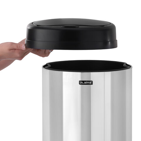 Ведро для мусора СЕНСОРНОЕ 30 л, нержавеющая сталь, черная матовая крышка, питание от 4-х батареек AA (не входят в комплект), LAIMA, 609328