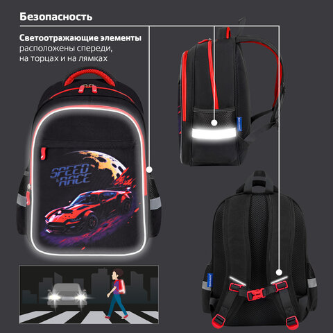 Рюкзак BRAUBERG FAVOUR, 2 отделения, 3 кармана, "Moon car", 40х29х15 см, 273123