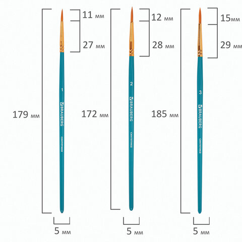 Кисти синтетика BRAUBERG, НАБОР 10 шт., синие (Круглые; Овальные; Плоские; Лайнеры), 201030