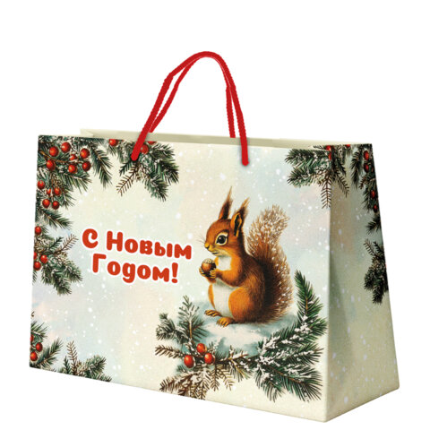 Пакет подарочный (1шт) новогодний, 27x11x20см, "Ретро Новый Год", ламинация, ассорти, ЗОЛОТАЯ СКАЗКА, 592440