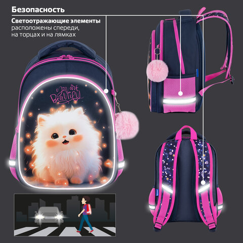 Рюкзак BRAUBERG OPTIMA, 2 отделения, с брелоком, "Tiny beauty", 36х27х18 см, 273155