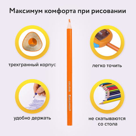 Карандаши цветные BRAUBERG PREMIUM, 36 цветов, трехгранные, грифель 3 мм, 181664