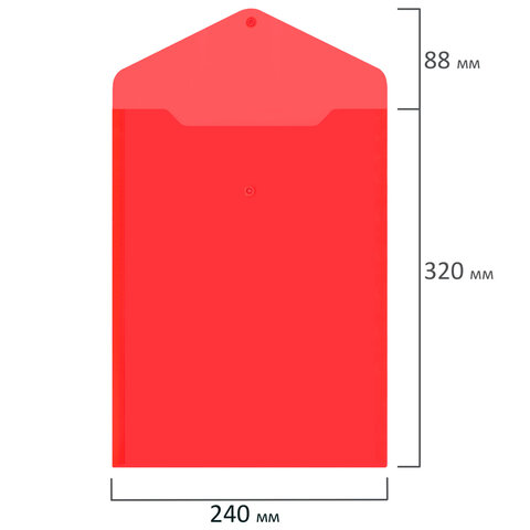 Папка-конверт с кнопкой прозрачная А4 BRAUBERG UNIVERSAL, вертикальная, красная, 0,15 мм, 273077