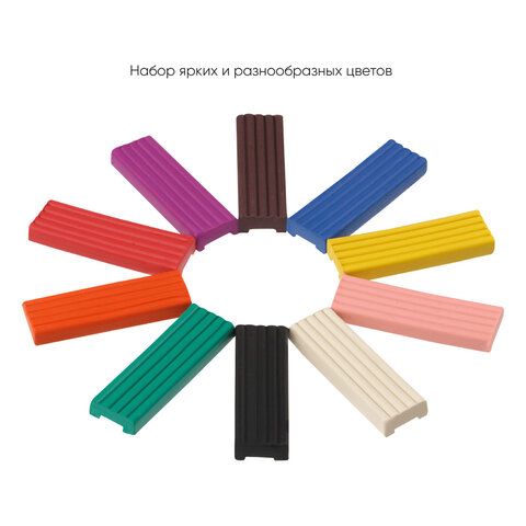 Пластилин классический ГАММА "Юный художник NEW", 10 цветов, 140 г, со стеком, картонная упаковка, 280044