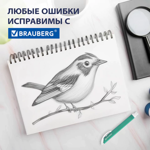 Ластик выдвижной + 2 сменных ластика BRAUBERG "TRIOS", 124х12х12 мм, бирюзовый корпус, 272693