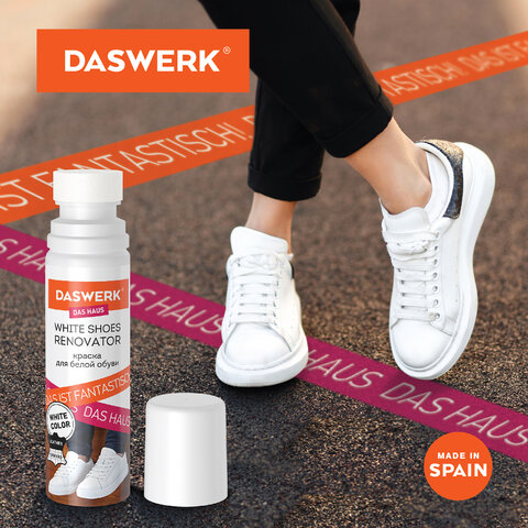 Краска для белой обуви (кожа, текстиль) 75 мл, губка, DASWERK (ДАСВЕРК), 607623