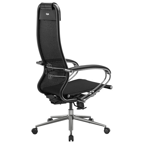 Кресло офисное МЕТТА "К-12", хром, ткань-сетка, сиденье и спинка регулируемые, черное
