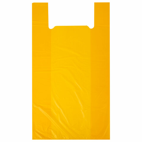 Пакет "майка" КОМПЛЕКТ 100 штук, 38+20х70, ПНД желтый, 25 мкм, LAIMA, 700791