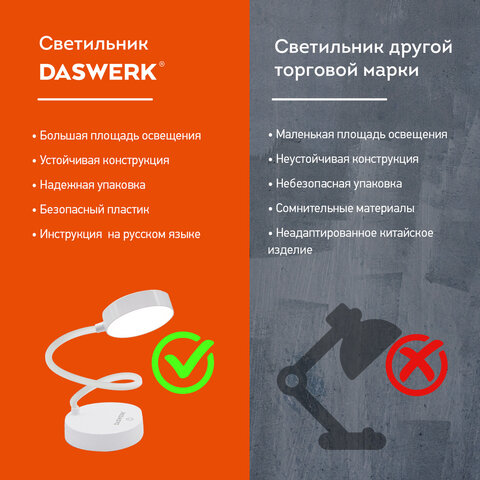 Настольная лампа / светильник портативная, LED, 3 Вт, белый, DASWERK (ДАСВЕРК), 237990
