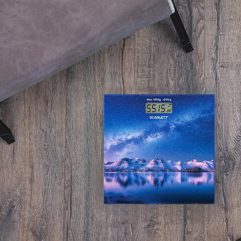 Весы напольные SCARLETT SC-BS33E022, электронные, вес до 180 кг, квадратные, стекло, звездное небо
