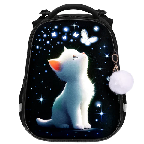 Ранец BRAUBERG PREMIUM, 2 отделения, с брелком, "White kitten", СВЕТЯЩИЙСЯ, 38х29х16 см, 274392