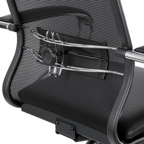 Кресло офисное МЕТТА "ErgoLife" Comfort, хром, сиденье мягкое, ткань-сетка/экокожа, черное