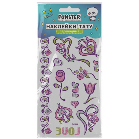 Наклейки-тату переводные "Блестящие", 15,5х9,5 см, ассорти 8 видов, FUNSTER (ФАНСТЕР), 666107